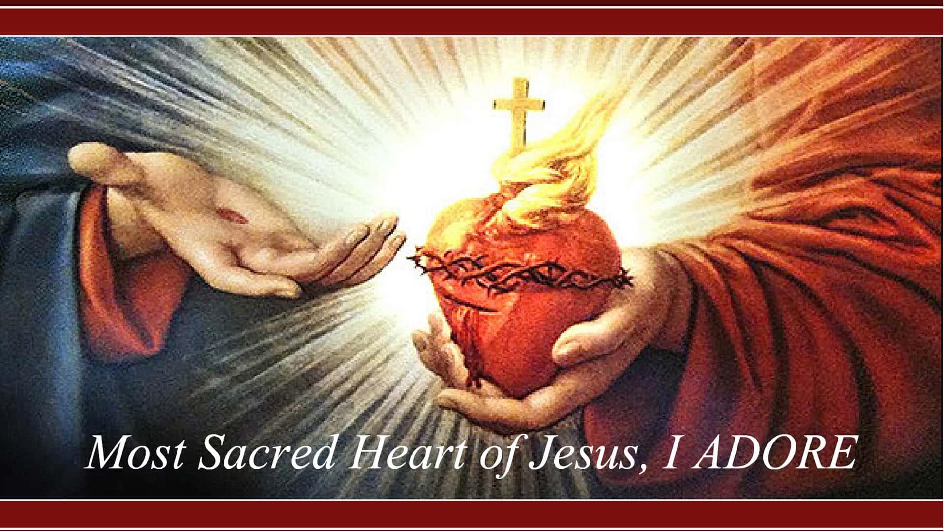 Jesus holding His Sacred Heart, 'Most Sacred Heart of Jesus, I ADORE'