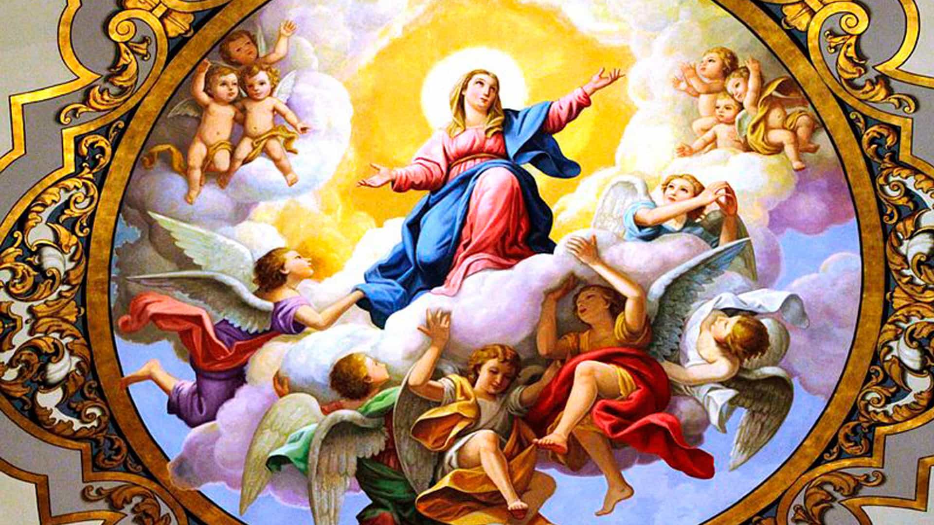 Image of the Assumption of Mary with Angels raising Her to Heaven