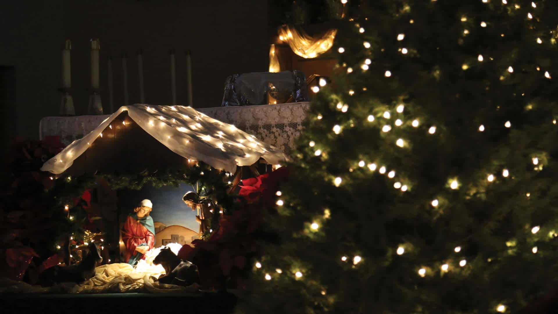 Nativity on the Altar by a Christmas Tree
