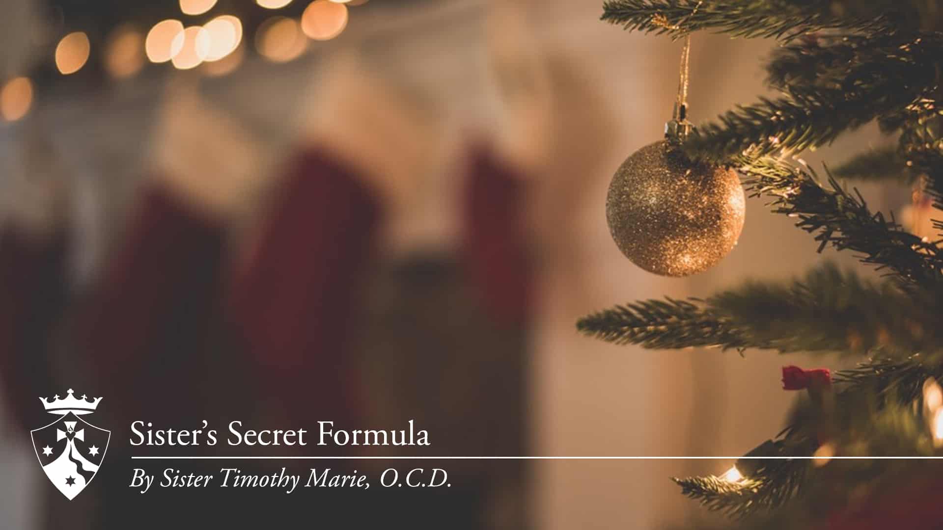 Christmas tree and stockings, 'Sister's Secret Formula, By Sister Timothy Marie, O.C.D.'