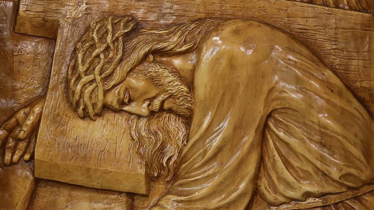 Wood Carving of Jesus carrying the Cross