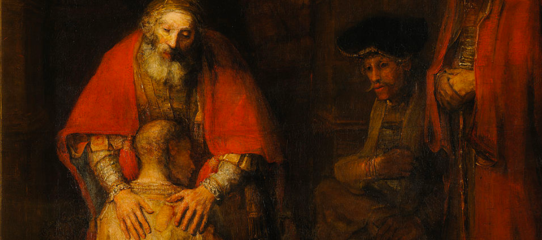 Painting of the Return of the Prodigal Son embraced by the Father